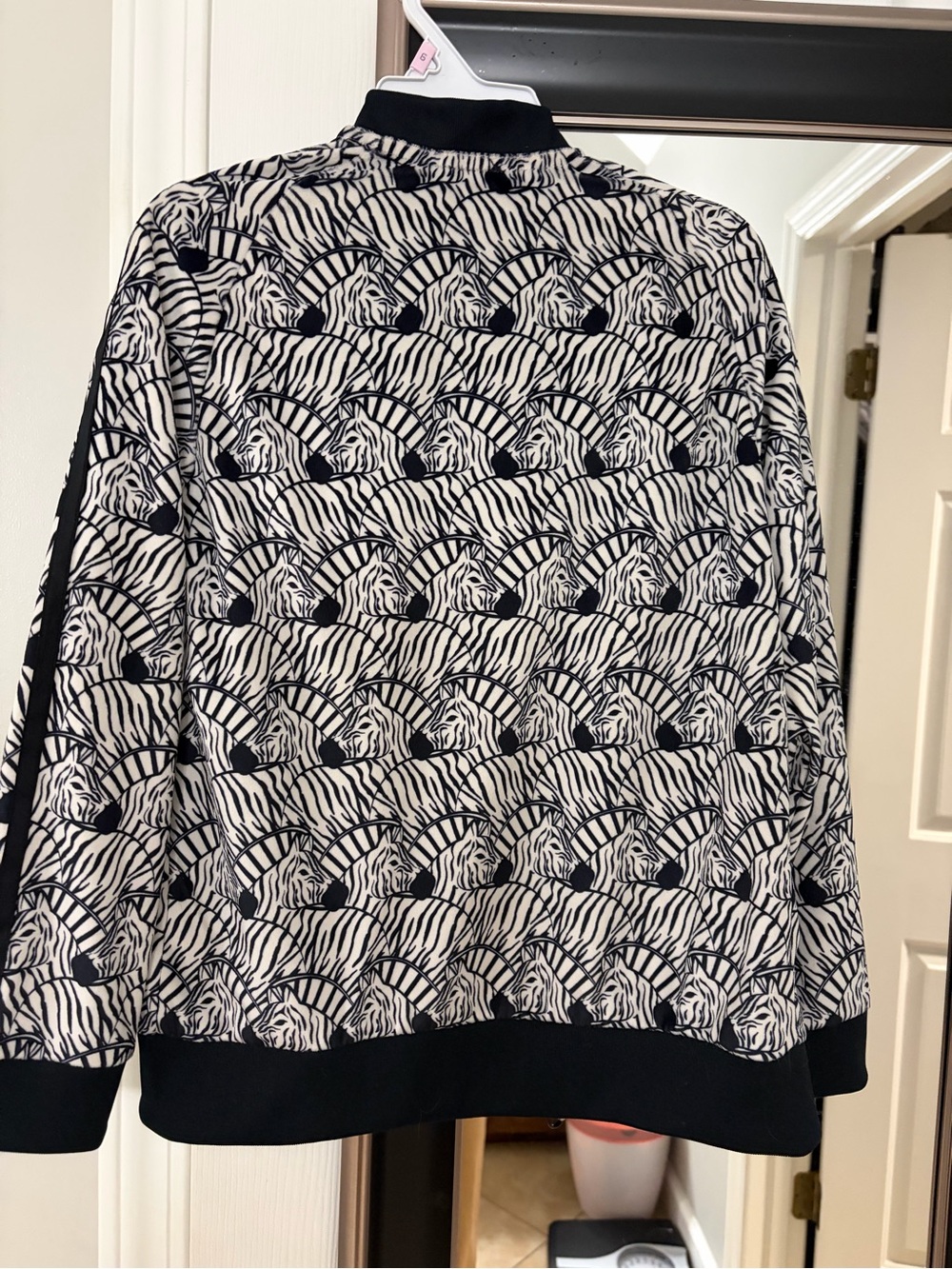 adidas Black and White Zebra-Pattern Bomber Jacket